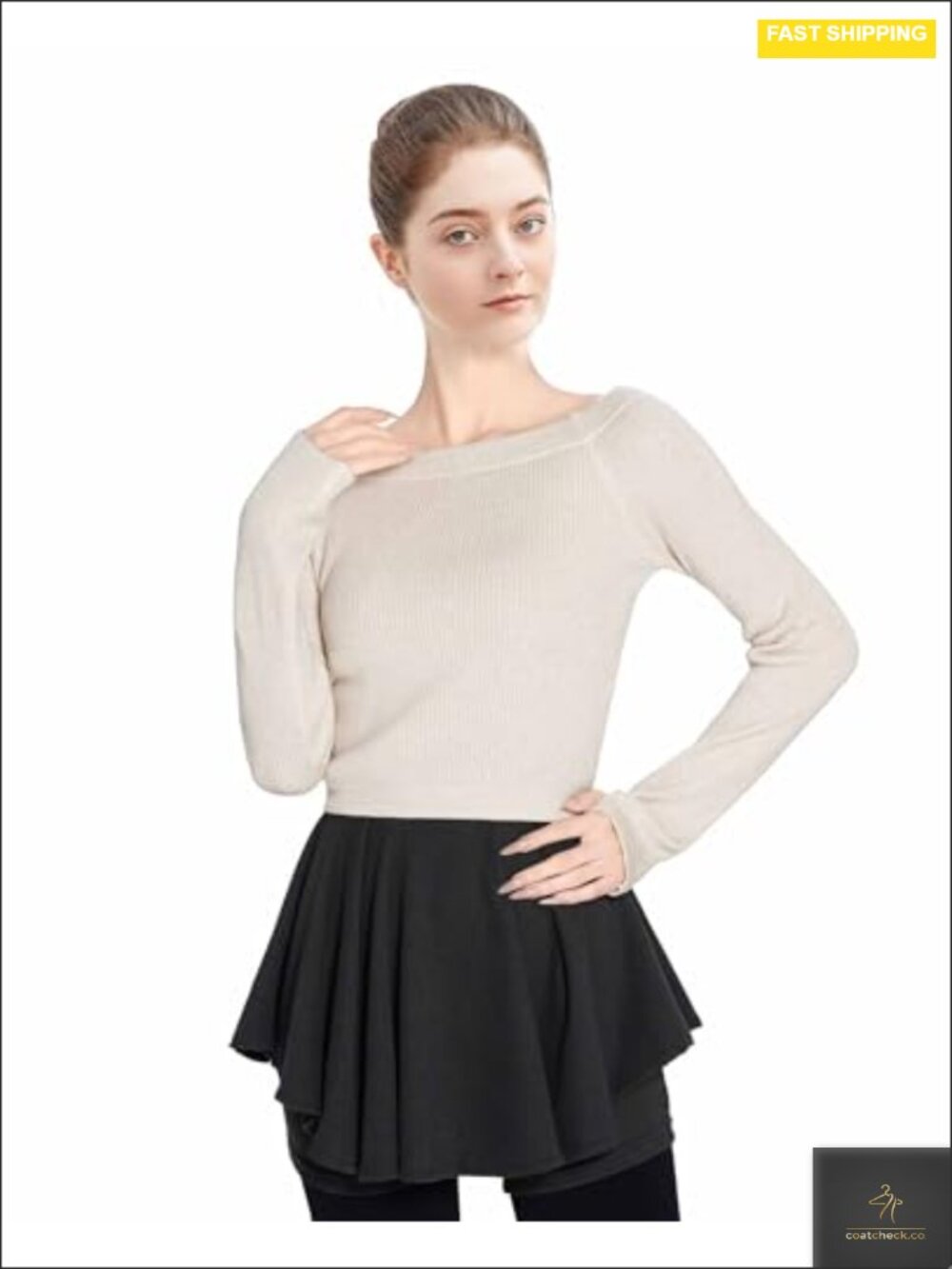 Long Sleeve Dance Sweater Pullover Boat Neck Thumb Hole Ballet Warm Up
